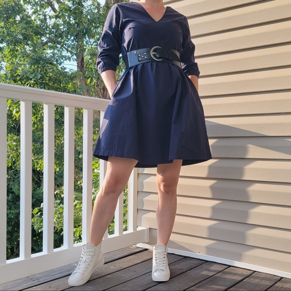 Impact Collection Women's Cotton School Dress 3/4 Sleeve V-Neck Darck Blue Sz XS
